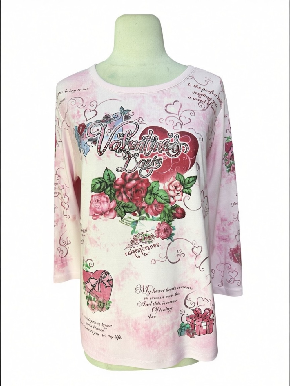 Deadstock w/o Tag Y2K Morning Sun 100% Cotton "Valentine's Day Remembrance" 3/4